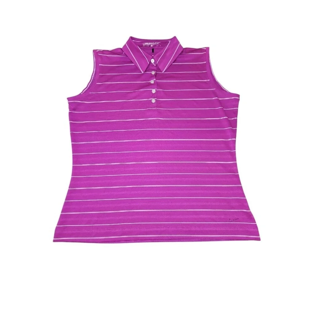 Nike Golf Dri-Fit Women's Sleeveless Pink Striped Polo‎ Size Large